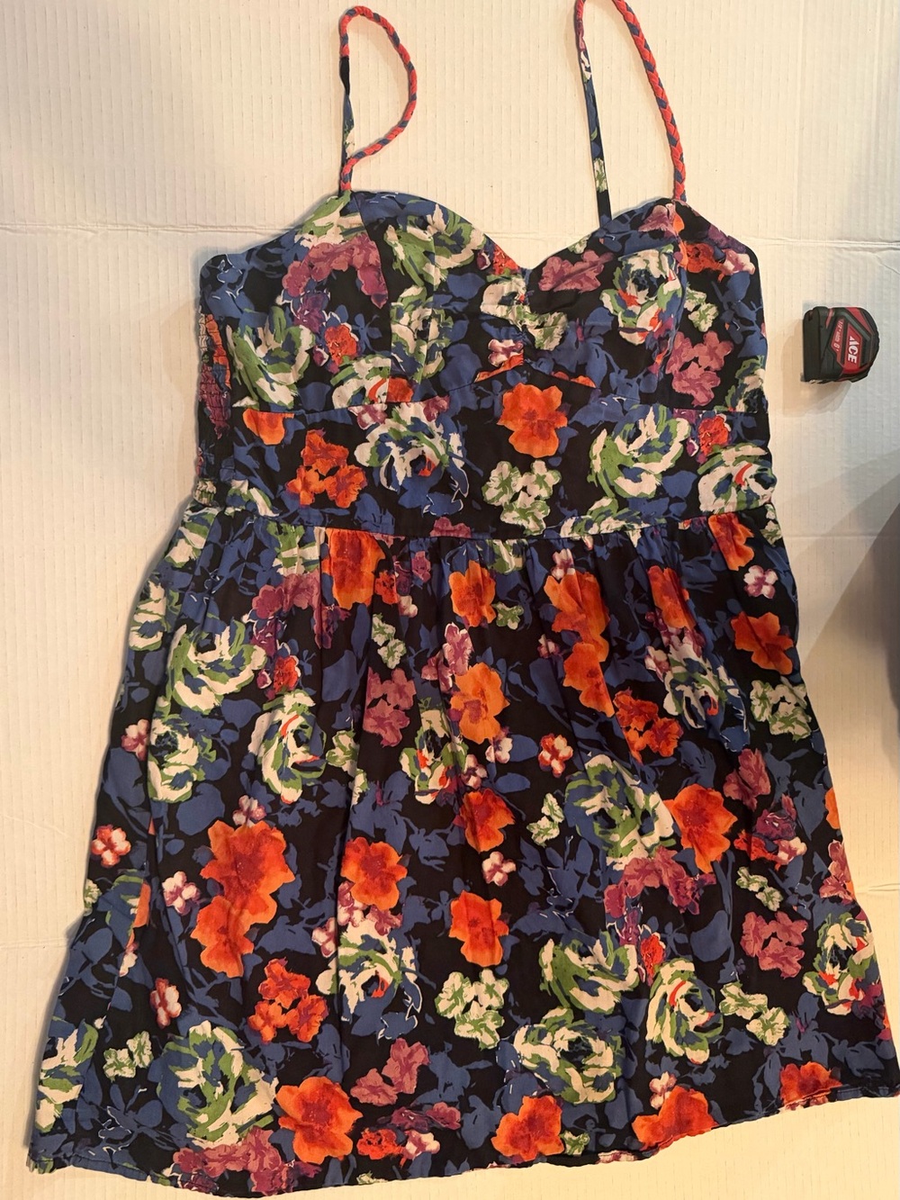 Xhilaration Navy Floral Mini Dress with Orange & Green Blooms